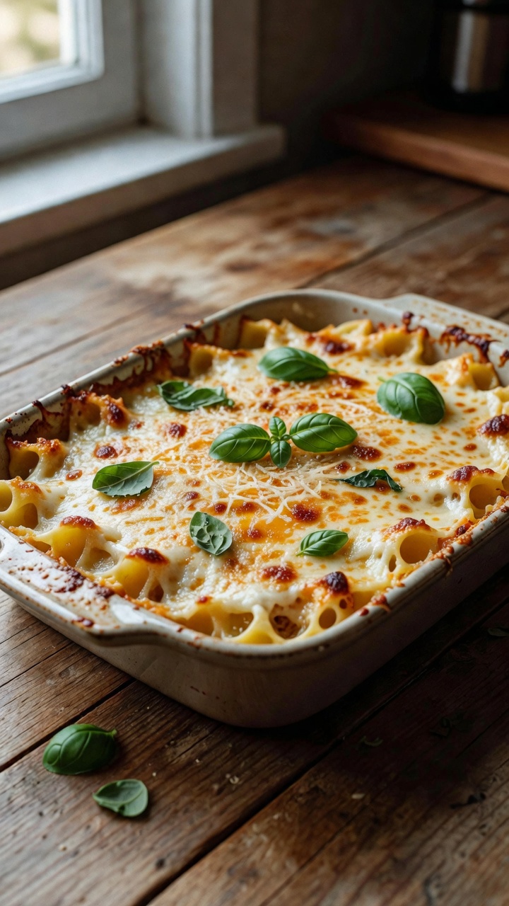 Three-cheese baked pasta